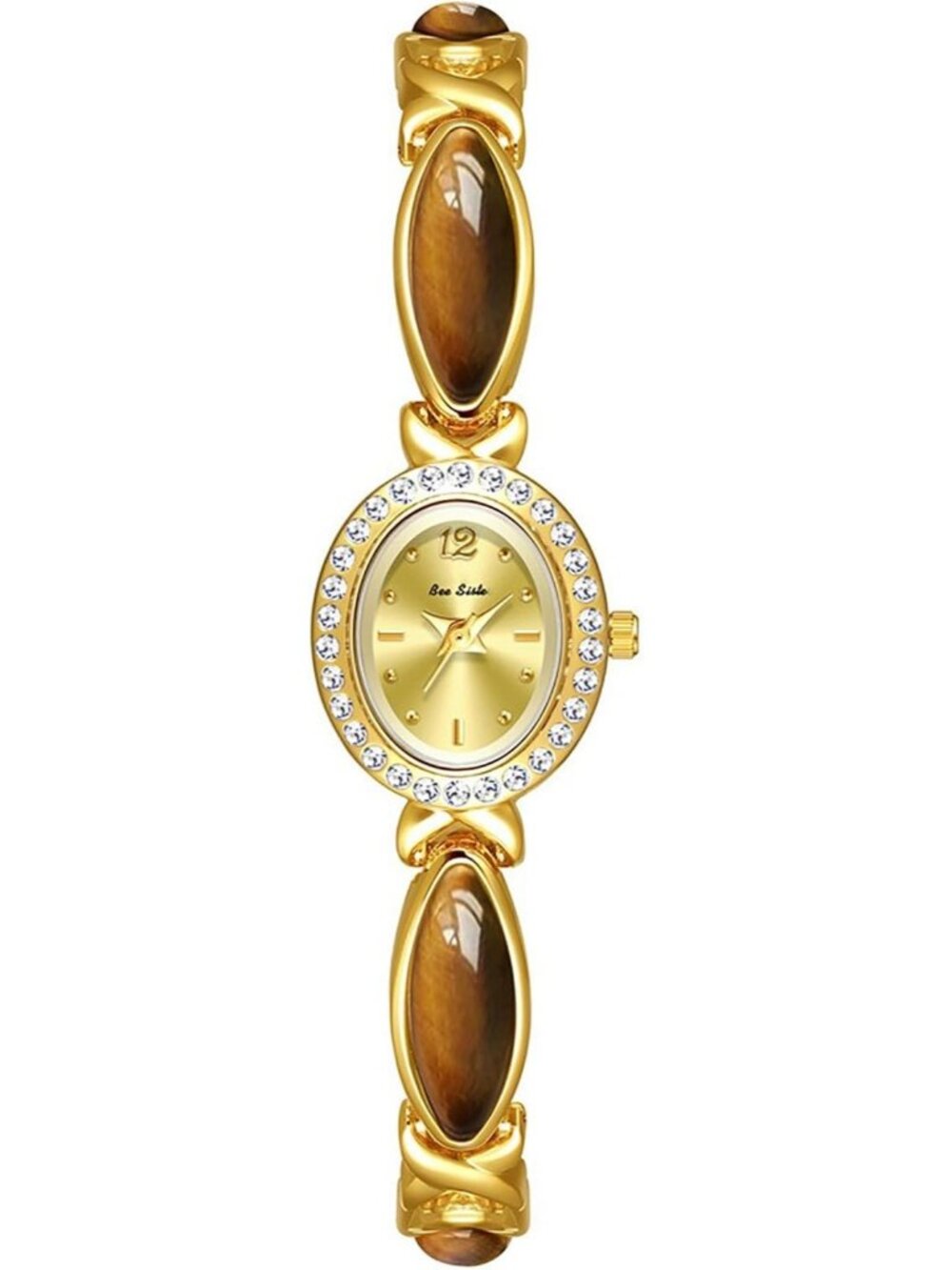 Women's Brown Gold-Tone Bracelet Small Oval Face Vintage Dress Wrist Watches